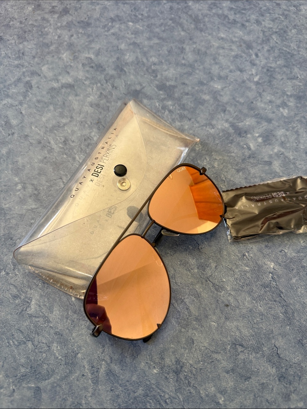 Quay Australia Desi High Key Aviator Sunglasses with rose Lenses